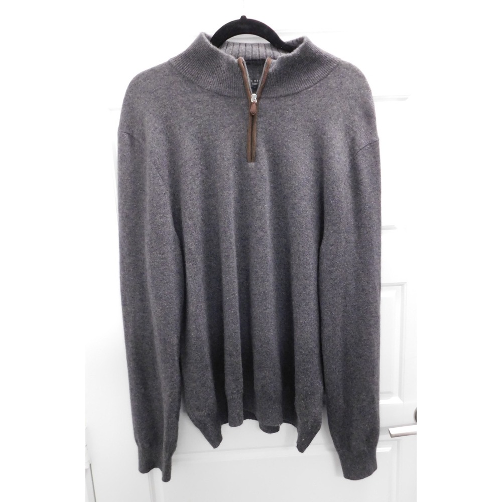 Bloomingdales Sweater Gray Pullover 1/4 Zip Merino Wool Mens sz XL